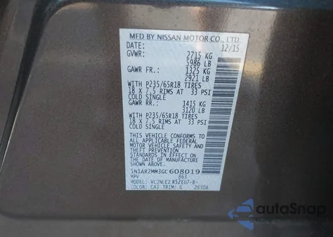 2016 Nissan Pathfinder Platinum/S/Sl/Sv from USA, damaged, VIN 5N1AR2MM3GC608019